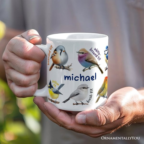 Whimsical Bird Tit Personalized Mug, Funny Birdwatcher Gift for Birder With Custom Name Whimsical Bird Tit Personalized Mug, Funny Birdwatcher Gift for Birder With Custom Name
