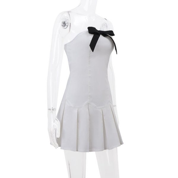 White Bow Design Pleated Mini Dress White Bow Design Pleated Mini Dress