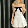 White Bow Design Pleated Mini Dress White Bow Design Pleated Mini Dress