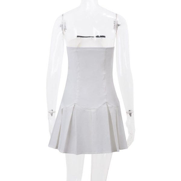 White Bow Design Pleated Mini Dress White Bow Design Pleated Mini Dress
