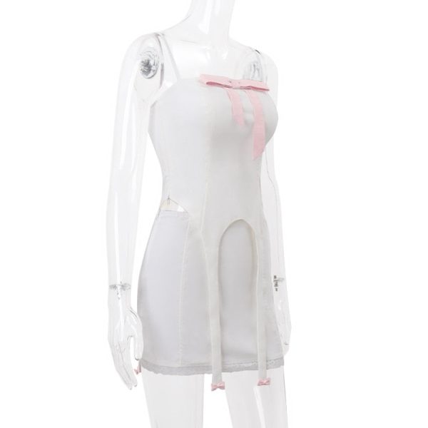 White Bow Design Top And Mini Skirt Set White Bow Design Top And Mini Skirt Set
