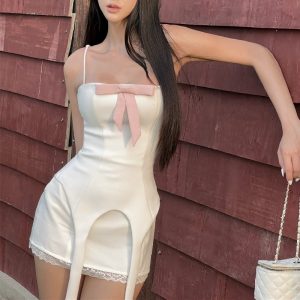 White Bow Design Top And Mini Skirt Set