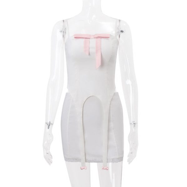 White Bow Design Top And Mini Skirt Set White Bow Design Top And Mini Skirt Set