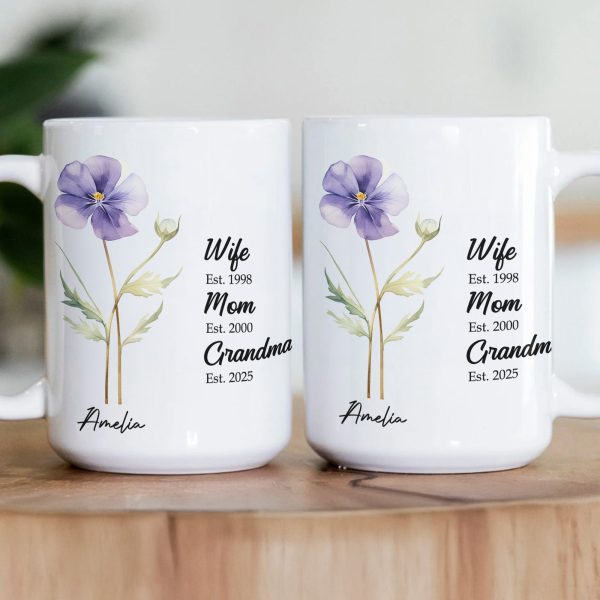Wife Mom Grandma Birth Flower - Personalized Mug Wife Mom Grandma Birth Flower - Personalized Mug