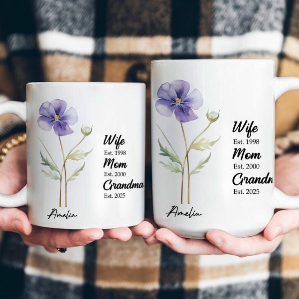 Wife Mom Grandma Birth Flower - Personalized Mug Wife Mom Grandma Birth Flower - Personalized Mug
