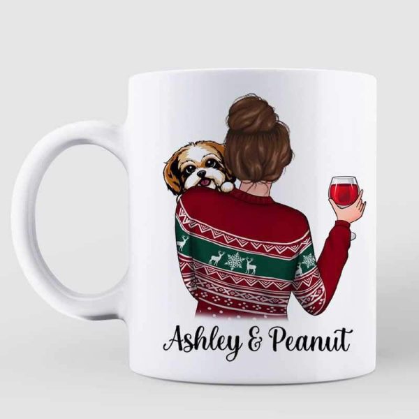 Woman Survive On Wine And Peeking Dog Personalized Coffee Mug