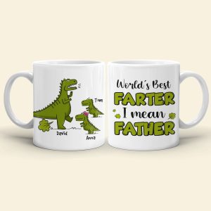 World's Best Farter I Mean Father, Personalized Mug, Gift For Dad, Father's Day Gift, Dinosaur Dad And Kids Mug