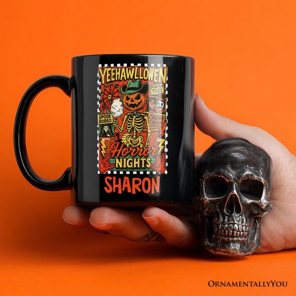 Yee Haw Halloween Retro Pumpkin Skeleton Personalized Mug, Spooky Country Western Gift with Custom Name Yee Haw Halloween Retro Pumpkin Skeleton Personalized Mug, Spooky Country Western Gift with Custom Name