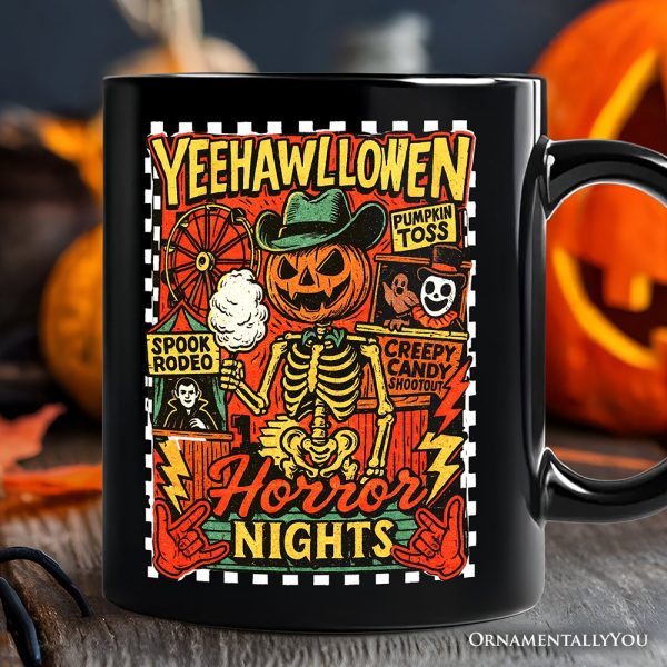Yee Haw Halloween Retro Pumpkin Skeleton Personalized Mug, Spooky Country Western Gift with Custom Name Yee Haw Halloween Retro Pumpkin Skeleton Personalized Mug, Spooky Country Western Gift with Custom Name
