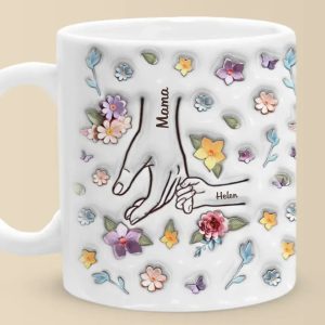 You Hold My Hand, Also My Heart - Family Personalized Custom 3D Inflated Effect Printed Mug - Gift For Mom, Grandma