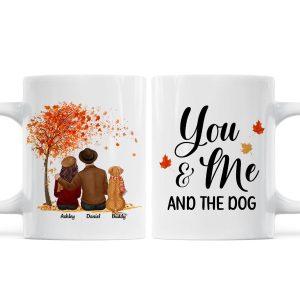 You Me And The Dog Cat Fall Season Couple Back View Pet Lover Personalized Mug