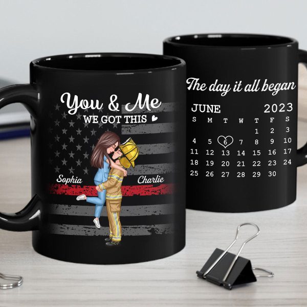You & Me We Got This Hero Couple Hugging Kissing Anniversary Calendar Keepsake Personalized Mug