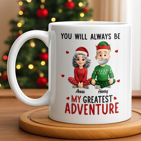 You Will Always Be My Greatest Adventure With Hearts And Santa Hats - Personalized Custom Coffee Mug - CPL1035_MG You Will Always Be My Greatest Adventure With Hearts And Santa Hats - Personalized Custom Coffee Mug - CPL1035_MG