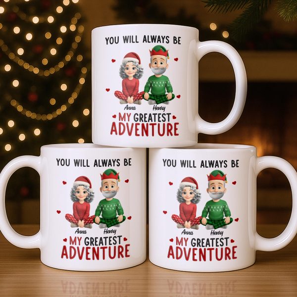 You Will Always Be My Greatest Adventure With Hearts And Santa Hats - Personalized Custom Coffee Mug - CPL1035_MG You Will Always Be My Greatest Adventure With Hearts And Santa Hats - Personalized Custom Coffee Mug - CPL1035_MG