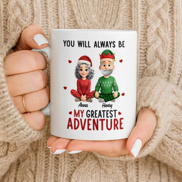You Will Always Be My Greatest Adventure With Hearts And Santa Hats - Personalized Custom Coffee Mug - CPL1035_MG You Will Always Be My Greatest Adventure With Hearts And Santa Hats - Personalized Custom Coffee Mug - CPL1035_MG
