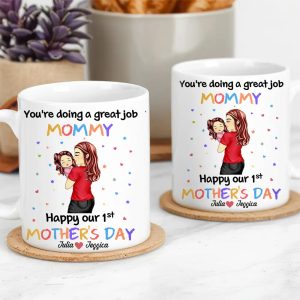 You're Doing a Great Job Mommy Personalized Two-Tone Mug, Happy Mother's Day Gift For Wife, Heartfelt Gift for New Moms, Customizable White Ceramic Mug & Two-Tone Mug