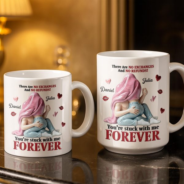 You're Stuck With Me Forever, Hearts and Lips - Personalized Custom Coffee Mug - CPL1334_MG